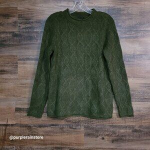 Talbots Cable Knit Sweater S Rollneck Olive Wool Alpaca Super Soft Stretch